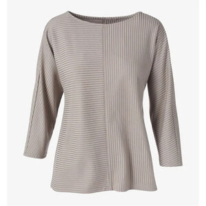 Chico’s Rib Jacquard Dolman Tee Textured Stripe 3/4 Sleeve Top Size 3